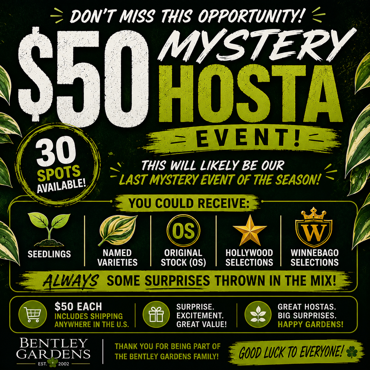 $50 Mystery Hosta Event – Limited to 30 Spots