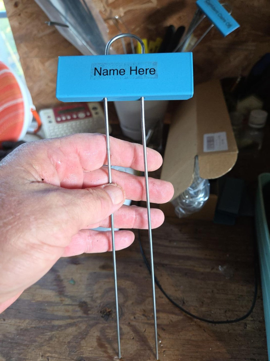 Real blue waterproof plant label with sturdy metal stake