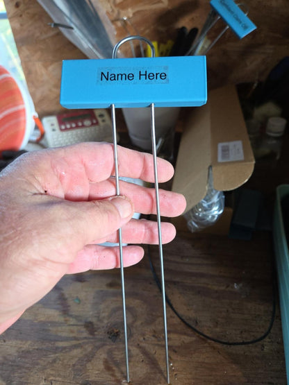 Real blue waterproof plant label with sturdy metal stake